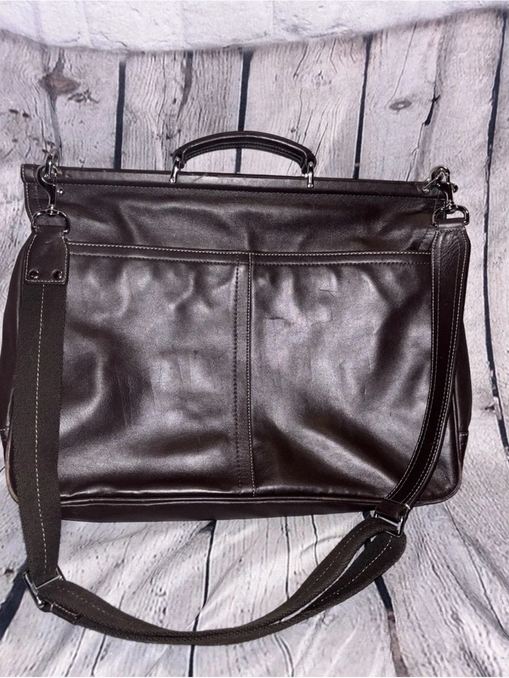 Vintage Coach Brown Leather Briefcase Messenger Bag Large Snap Handle Rare